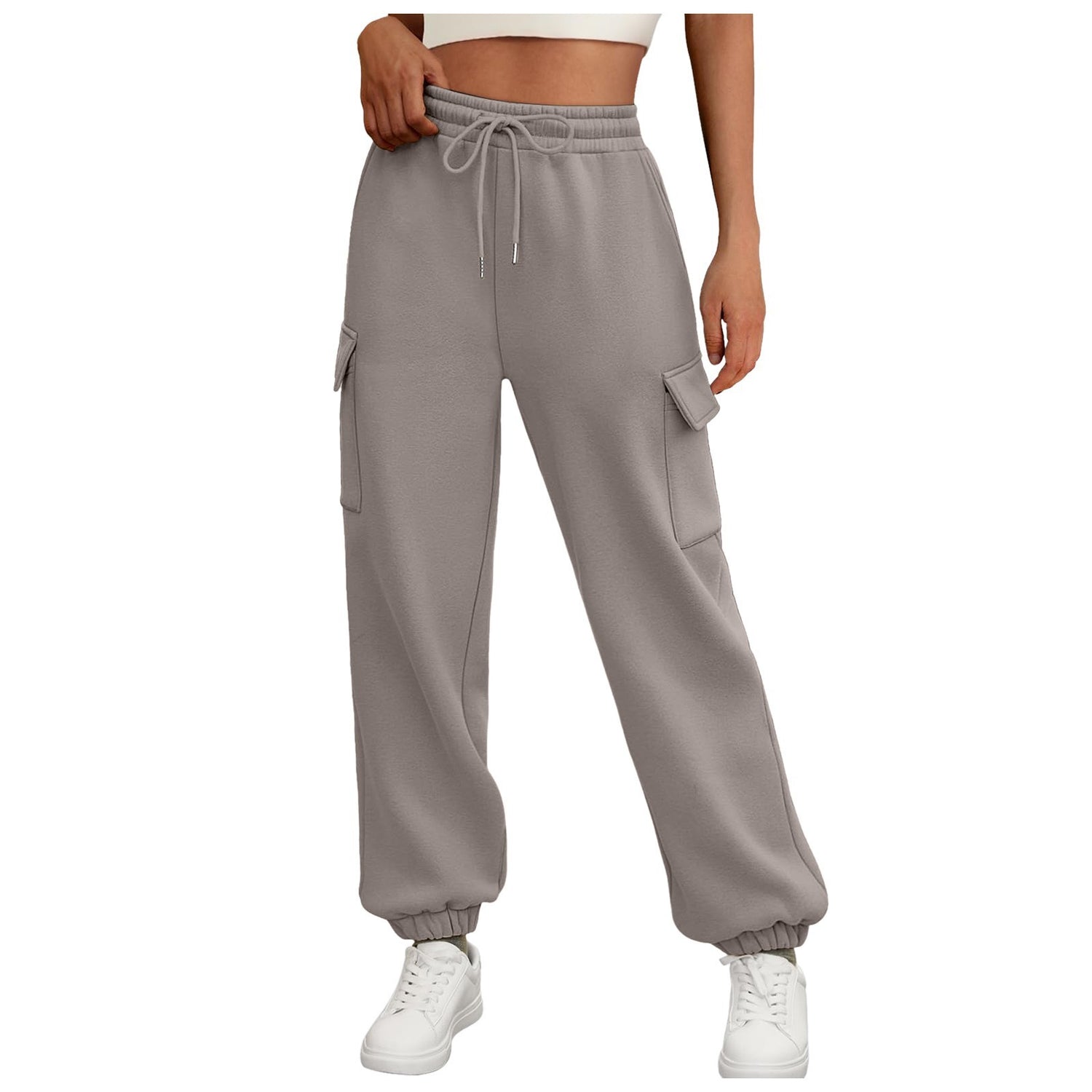 Casual Side Pocket Elastic Waist Solid Color Straight-leg Pants - Swefashionstore