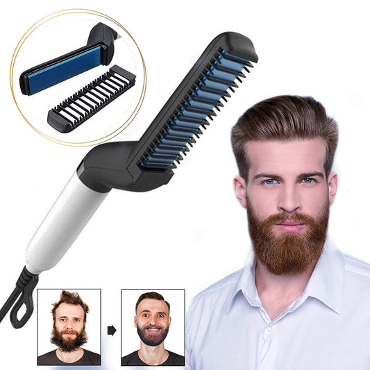 Electric Hair Straightener Brush, Men Quick Beard Straightener Style Comb 