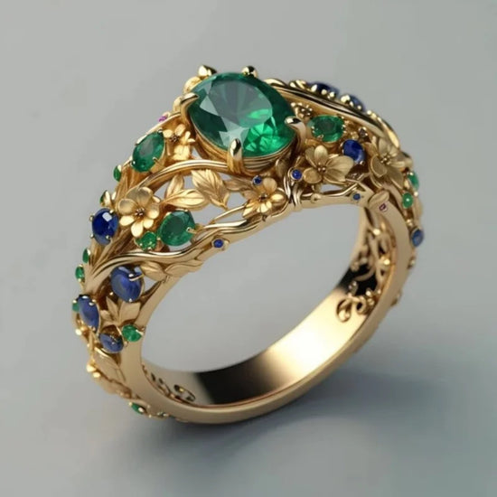 Hollow Carved Color Zircon Ring - Swefashionstore