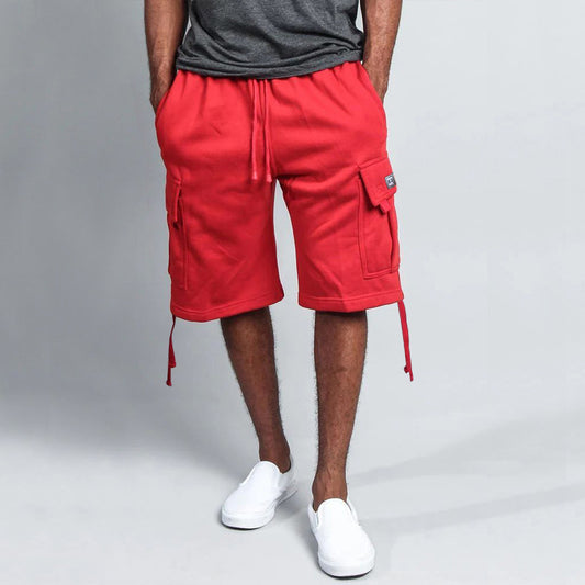 Men's CASUAL Five-point OVERALLS Multi-pocket Loose Straight Shorts