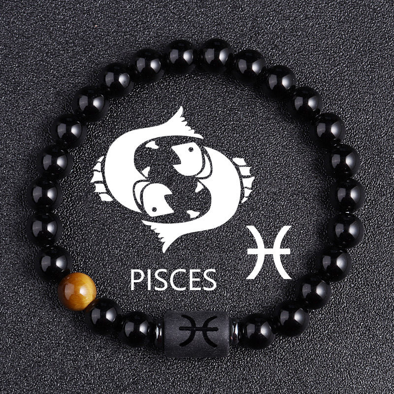 Armband aus schwarzem Glas mit Tigerauge der zwölf Sternbilder