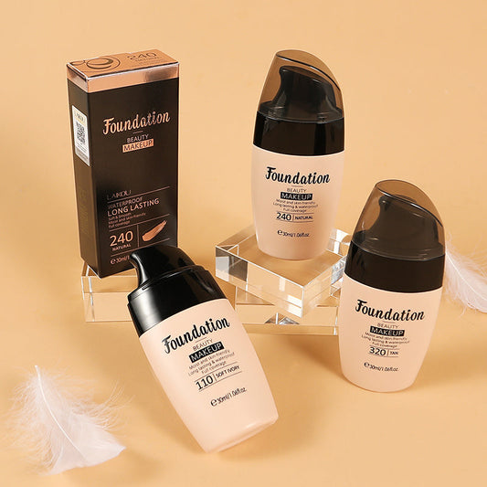 Moisturizing Concealer Natural Makeup Foundation in three shades with packaging displayed on a beige background.