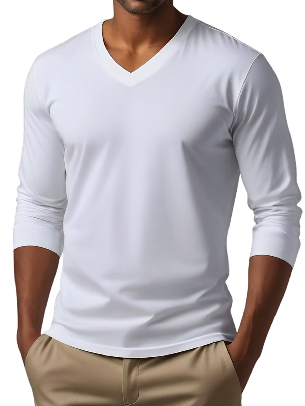 Men's versatile long sleeve pullover in white polyester fabric.