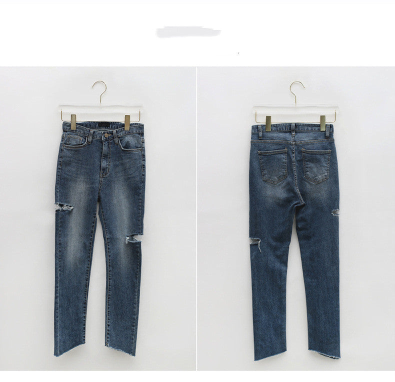 Temperament zerrissene Hose Bleistift Skinny Low-Waist Jeans