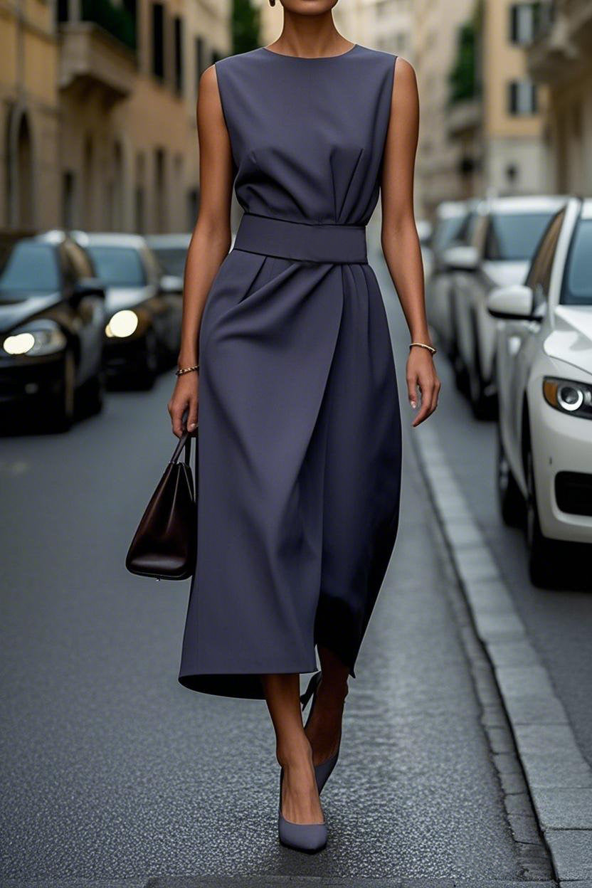 Summer Irregular Sleeveless Dress With Belt Fashion Temperament Slim Back Zipper Dresses For Women Clothing - Swefashionstore
