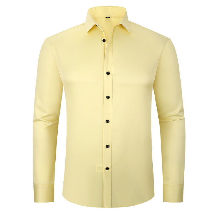 Solid Long Sleeve Shirt Fashion Slim Lapel Button Office Business Shirt Men&