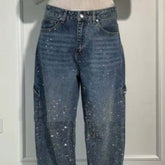 Ins Shiny Straight High-Waist Jeans With Pockets Street-Style Trousers - Swefashionstore