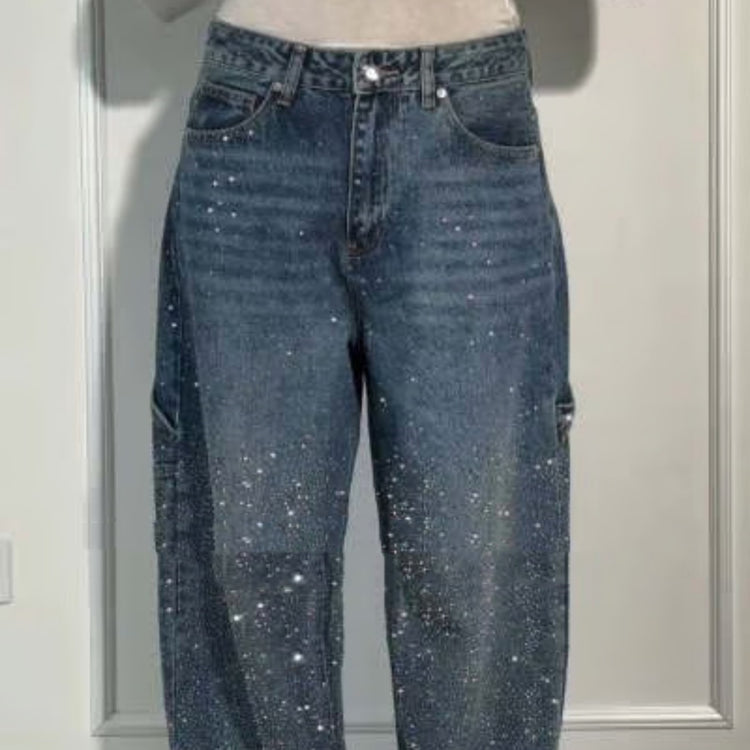 Ins Shiny Straight High-Waist Jeans With Pockets Street-Style Trousers - Swefashionstore