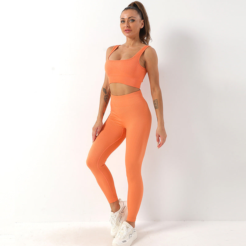 2pcs Thread Yoga SUIT Seamless Bra Lifting High Waist Leggings SET