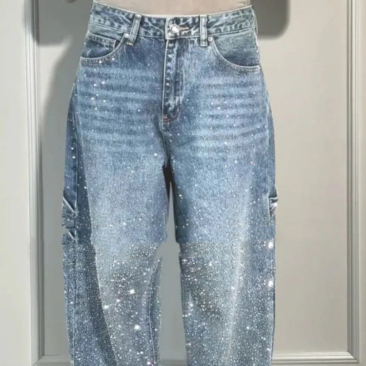 Ins Shiny Straight High-Waist Jeans With Pockets Street-Style Trousers - Swefashionstore