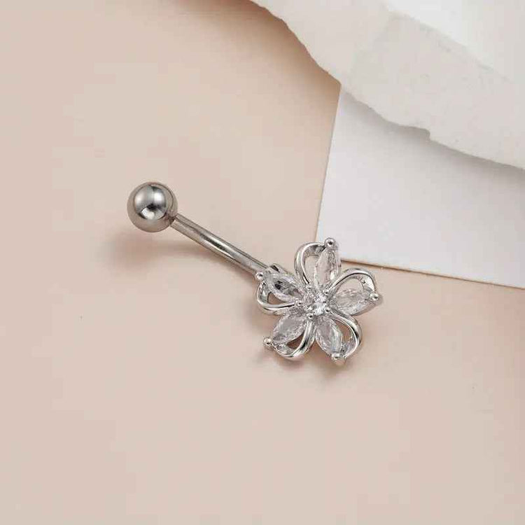 Popular Light Luxury Zircon Flower Navel Stud