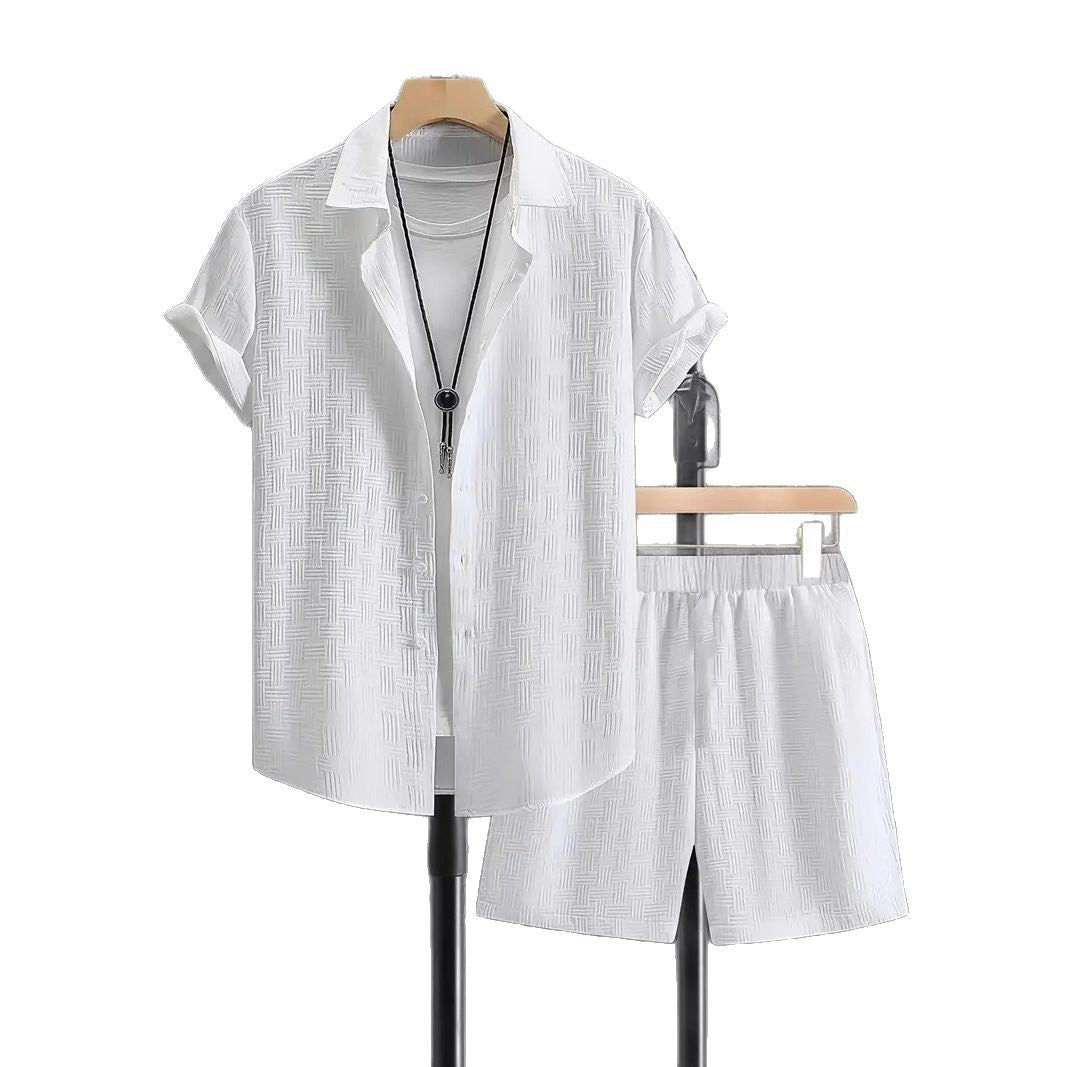 Summer Jacquard Black And White Solid Color Suit - Swefashionstore
