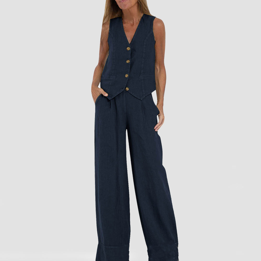 Summer Vest Suits V-neck Straight Trousers