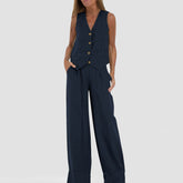 Summer Vest Suits V-neck Straight Trousers - Swefashionstore