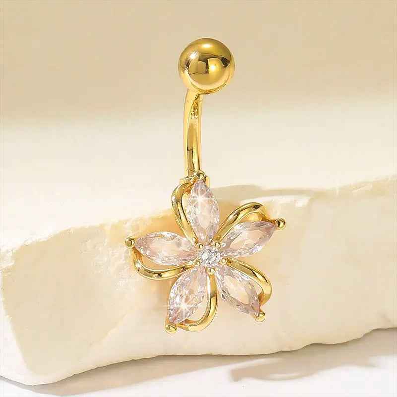 Popular Light Luxury Zircon Flower Navel Stud