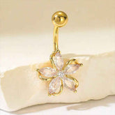 Popular Light Luxury Zircon Flower Navel Stud
