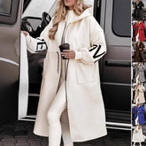 Hooded Windbreaker Long Jacket With Pockets And Drawstring Design Solid Color Knit-Sleeved Trench Coat For Women Clothing Fall Winter - Swefashionstore