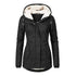 Winter Hooded Jacket for Women - Solid Color Fleece Zip-up with Pockets