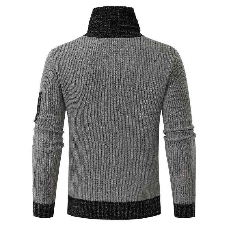 Independent Station Casual Slim Knit Pullover Sweater for Men with Scarf Collar Long Sleeves