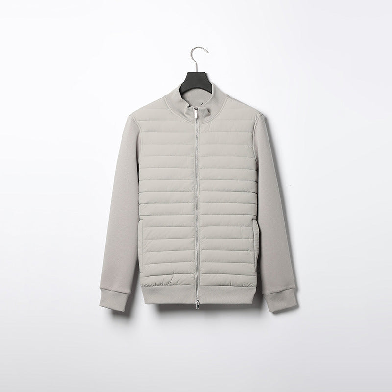 Lightweight Stand Collar Coat For Men Fashion Stitching Knitted Jacket Winter Outwear - Swefashionstore