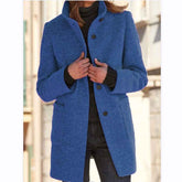 Fashion Stand Collar Woolen Coat for Women with Pockets - Casual Button Outwear for Fall Winter