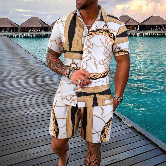 GOLD FASHION Chain 3D Digital Printing Shirt Shorts Suit - Swefashionstore