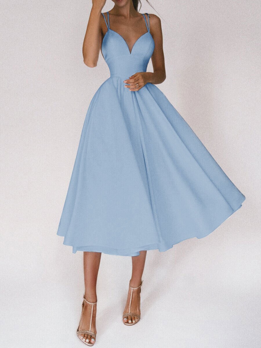 New Design V-neck Suspender Summer Fashion A-Line Long Dresses