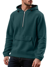 Padded Fleece Sweater Solid Color Half Zip Hooded Work Clothes Pullover
