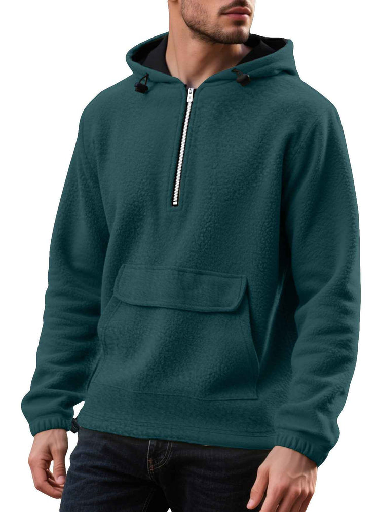 Padded Fleece Sweater Solid Color Half Zip Hooded Work Clothes Pullover