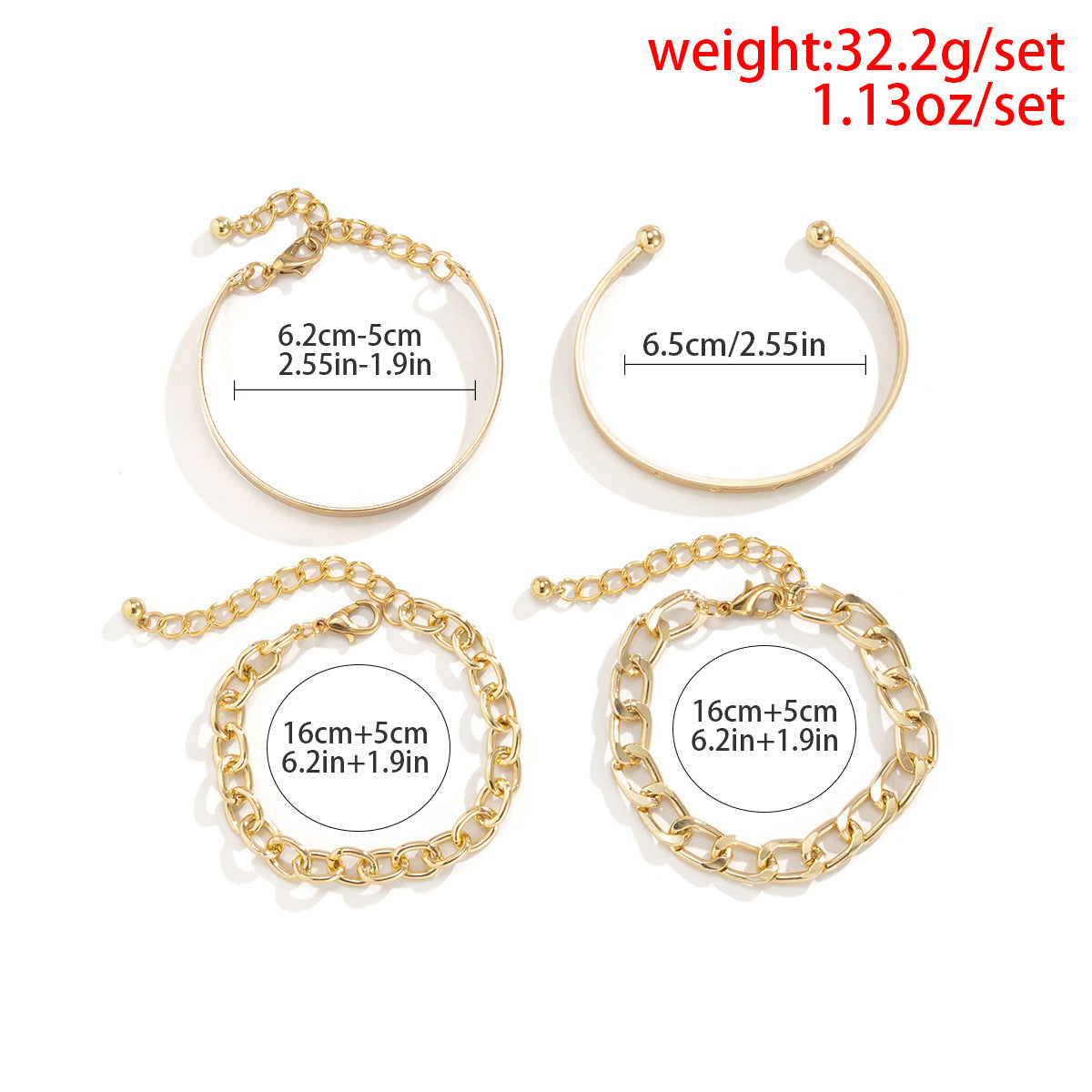 Schlichtes und glattes C-förmiges Hohlkettenarmband-Set