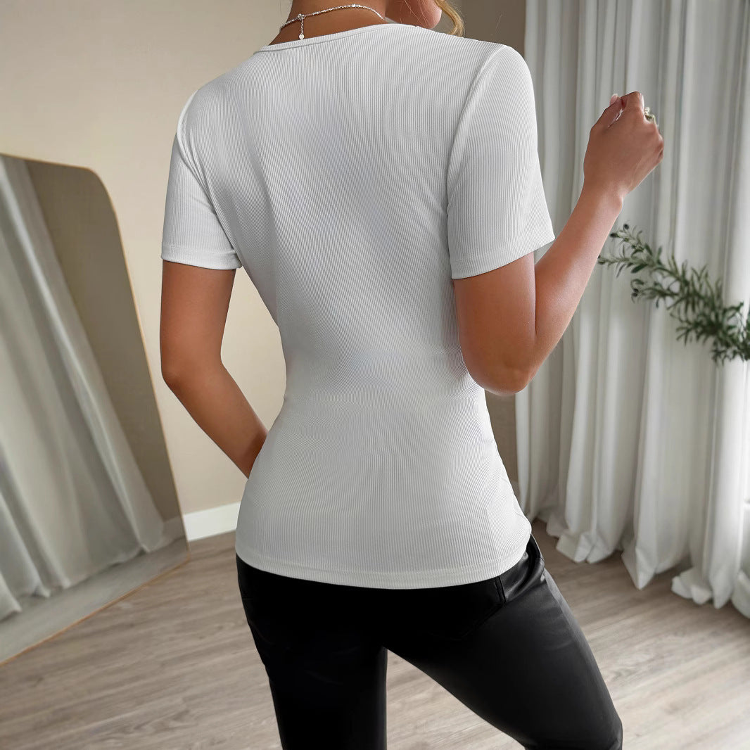 Slim-Fit Kurzarm-T-Shirt für Damen mit Strass-Patch