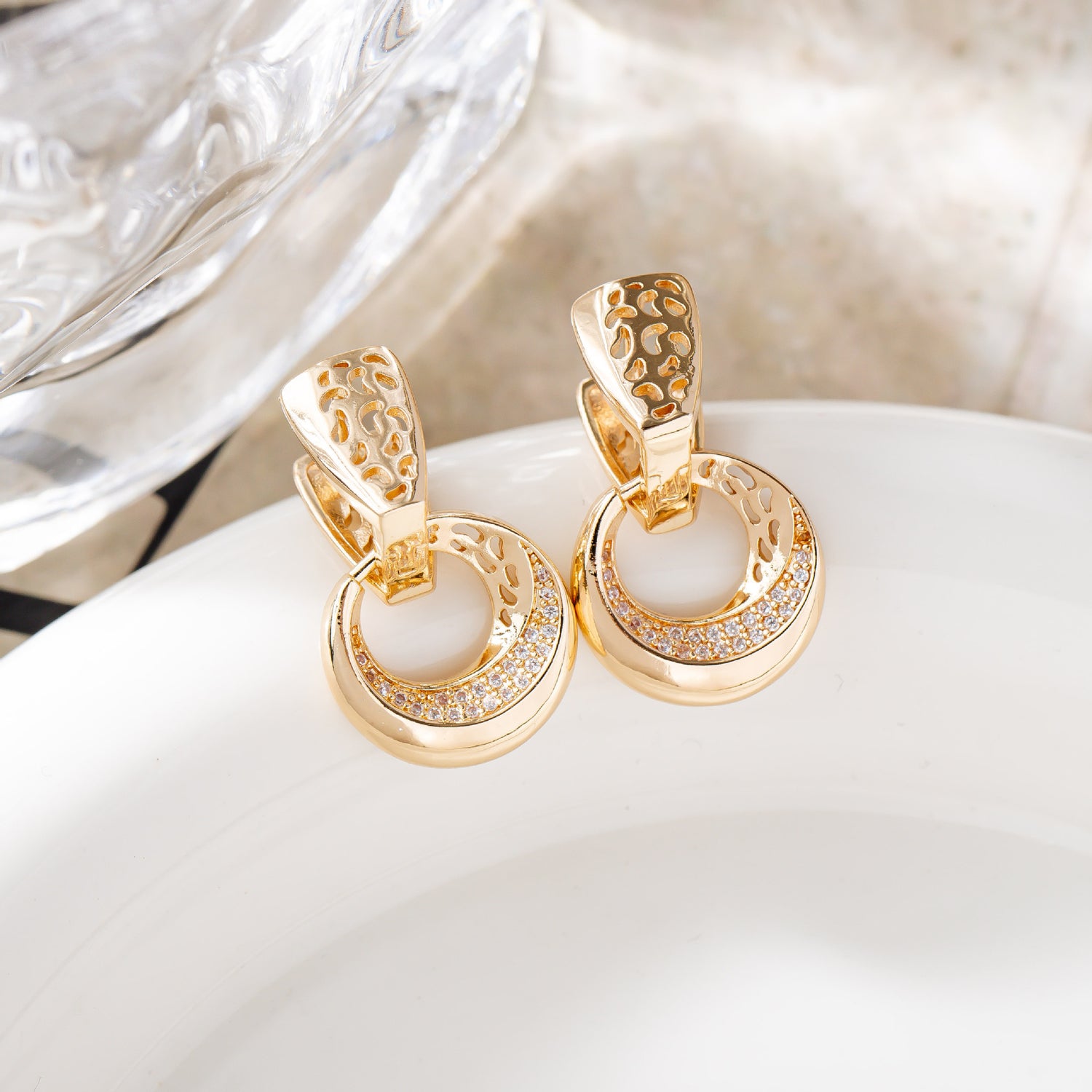 Hollow Round Moon Rose Earrings For Women - Swefashionstore