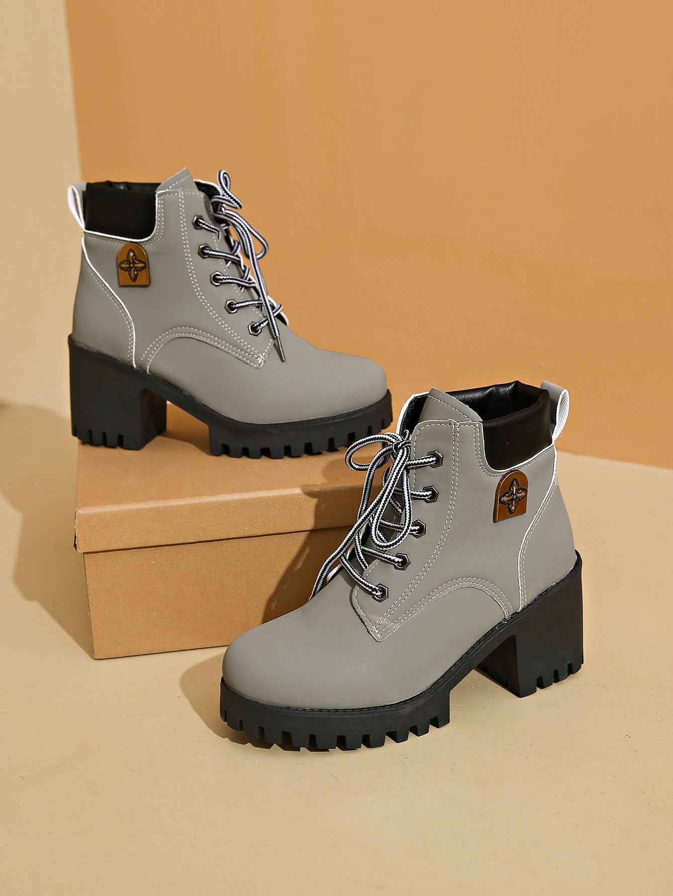 Chunky Heel Plus Size Martin Boots - Thick Bottom Fashion All-Match Plus Size Chunky Heel Boots