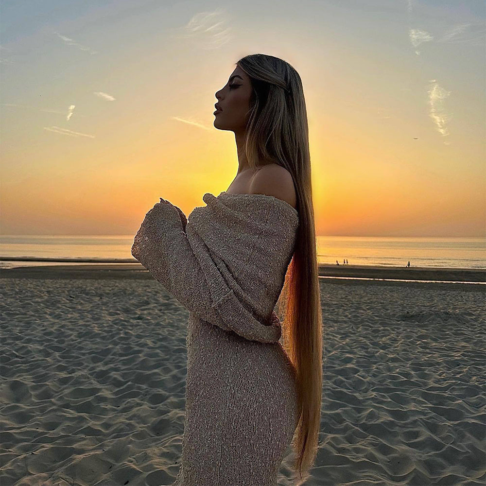 New One-shoulder Knitted Long-sleeved Dress - Swefashionstore