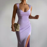 Slim Sleeveless Slit Dress With Back Tie Design - Swefashionstore