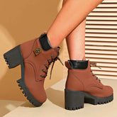 Chunky Heel Plus Size Martin Boots - Thick Bottom Fashion All-Match Plus Size Chunky Heel Boots