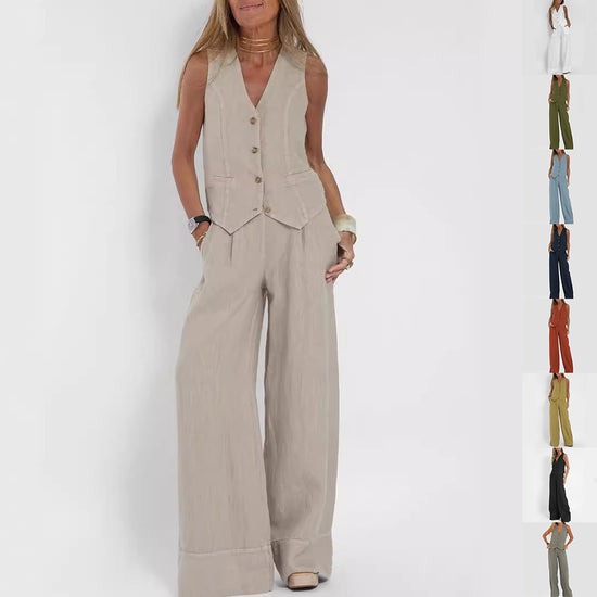 Summer Vest Suits V-neck Straight Trousers - Swefashionstore