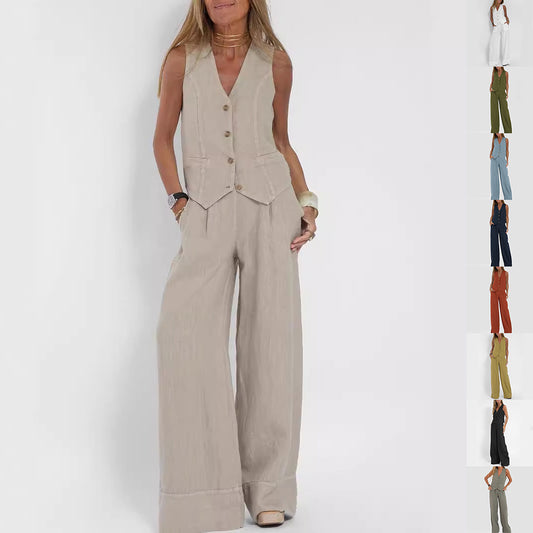 Summer Vest Suits V-neck Straight Trousers