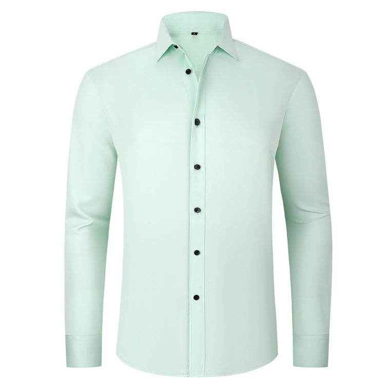 Solid Long Sleeve Shirt Fashion Slim Lapel Button Office Business Shirt Men&