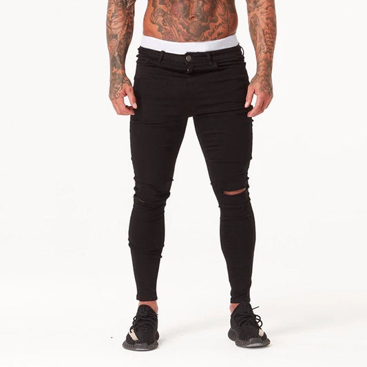 Sommerliche, verwaschene, superenge, zerrissene Jeans im Distressed-Hip-Hop-Stil