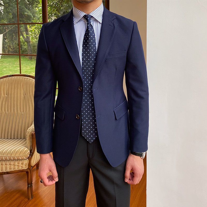 Casual Business Double Breasted Suit Jacket in Navy Blue, Suitable for All Occasions.