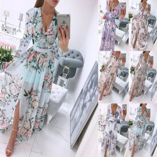 Long Sleeve Chiffon Printed BOHEMIAN Dress Women - Swefashionstore