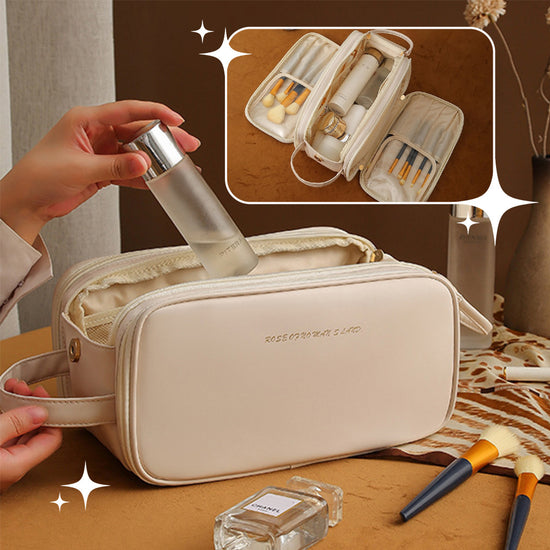 Three-layer Double Zipper U-shaped Design Cosmetic Bag Fashion High Capacity Make Up Bags Portable Pu Leather Storage Bag For Skin Care Products - Swefashionstore