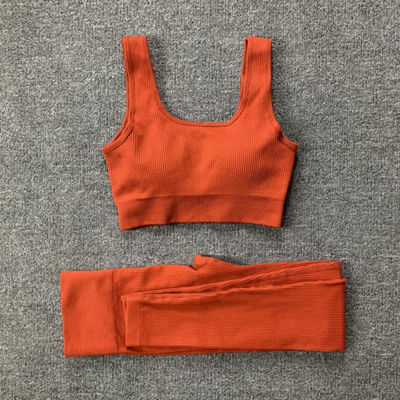 2pcs Thread Yoga SUIT Seamless Bra Lifting High Waist Leggings SET