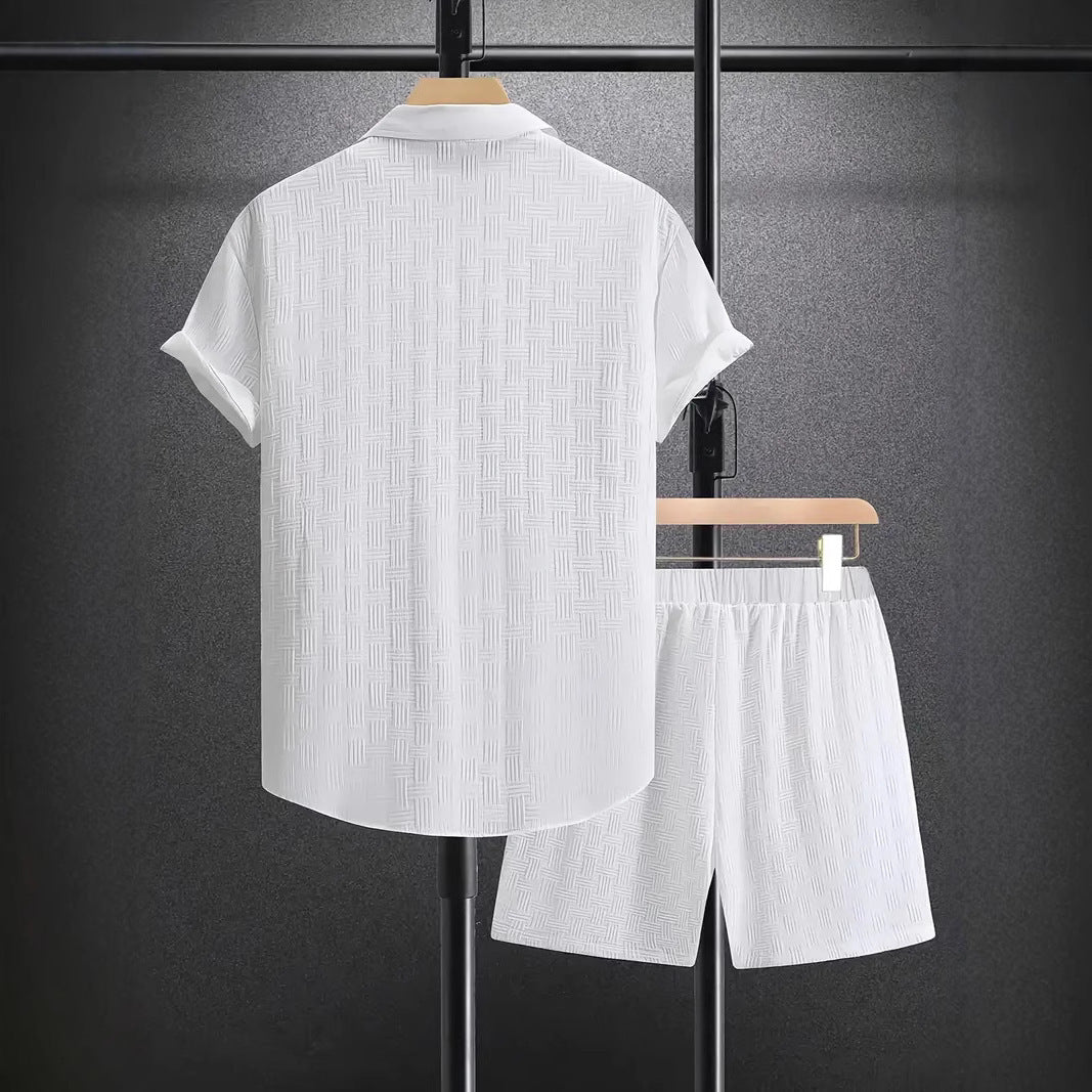 Summer Jacquard Black And White Solid Color Suit - Swefashionstore