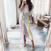NEW European Print Long-Sleeved LACE-UP Single-Breasted SHIRT Dress - Swefashionstore