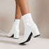 Chunky Heel Pointed Toe Boots with Side Zipper - Fashion Mid-Calf Boots for Women