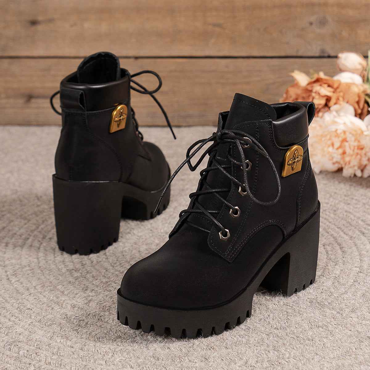 Chunky Heel Plus Size Martin Boots - Thick Bottom Fashion All-Match Plus Size Chunky Heel Boots