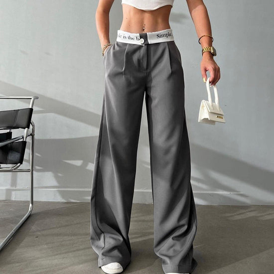 Knitted High Waist Contrast Color Loose Trousers - Swefashionstore