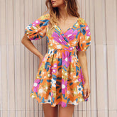 V-Neck Lantern-sleeve Dress - Swefashionstore